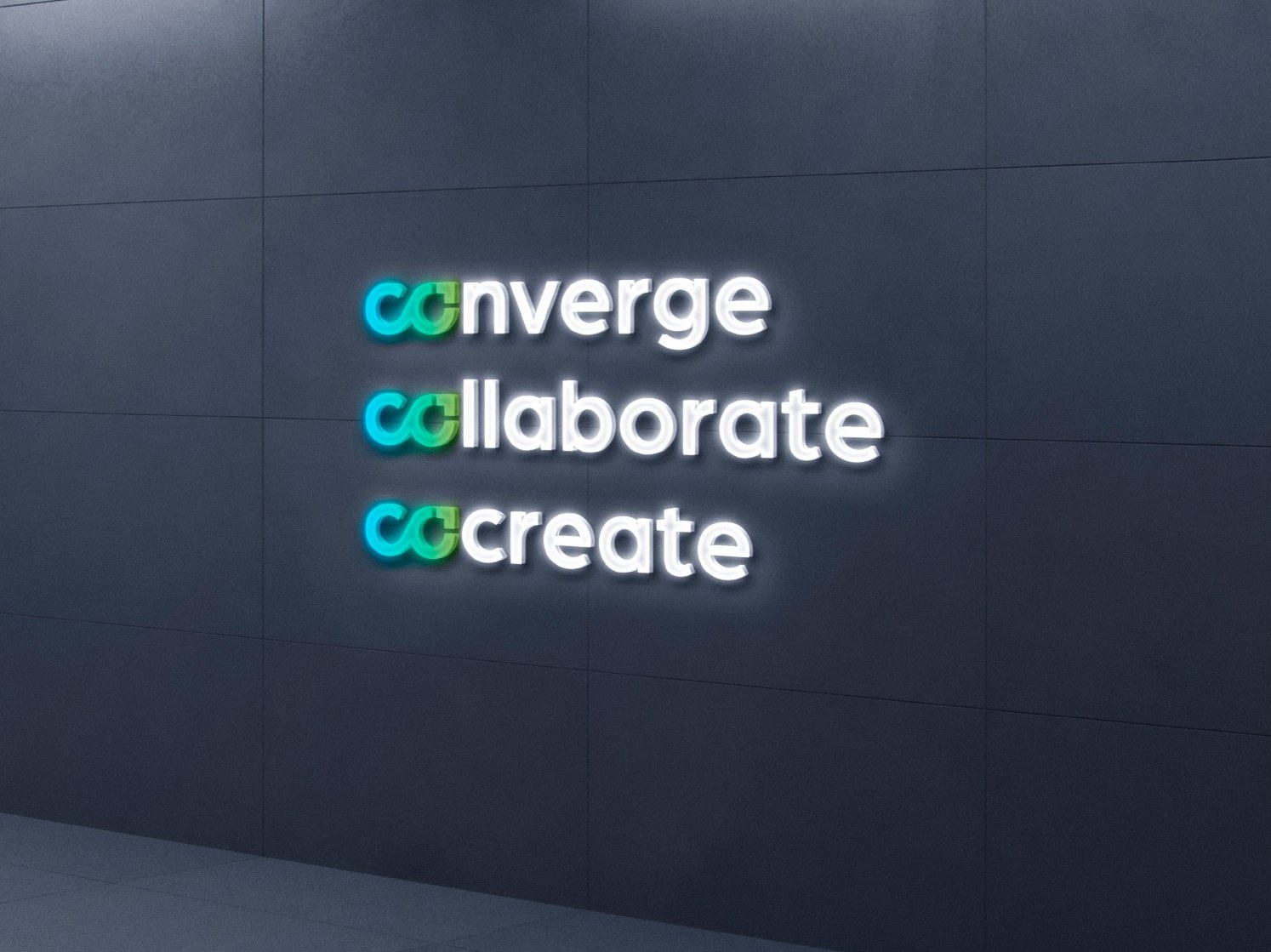 Converge · Collaborate · Cocreate wall